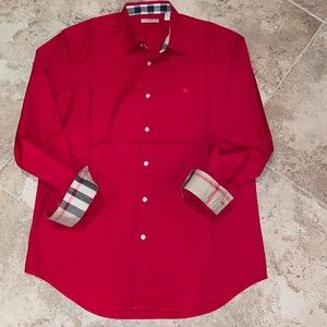 Men’s Burberry Classic Button Up Check Shirt Red L